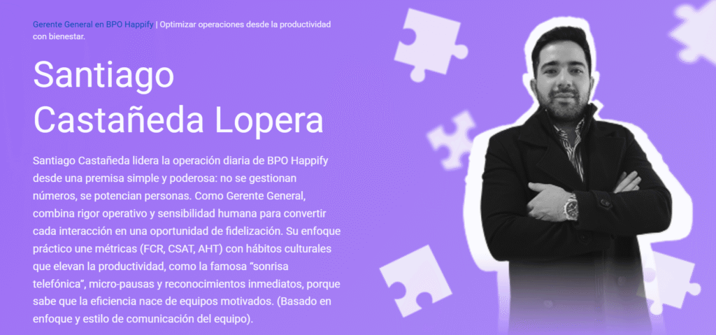 Landing Page de Happy BPO con Santiago Castañeda Lopera